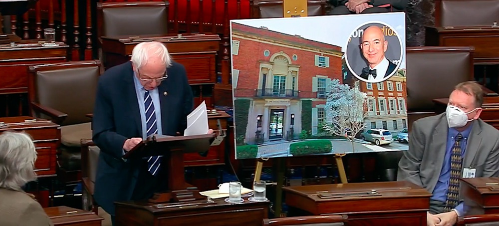 Bernie Sanders Shows Senate Photos of Bezos's '25 Bathroom' Home to Blast $10 Billion Blue Origin 'Bailout'